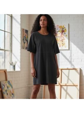 HYFVE Women's L Brown Faux Suede Mini Shift Dress